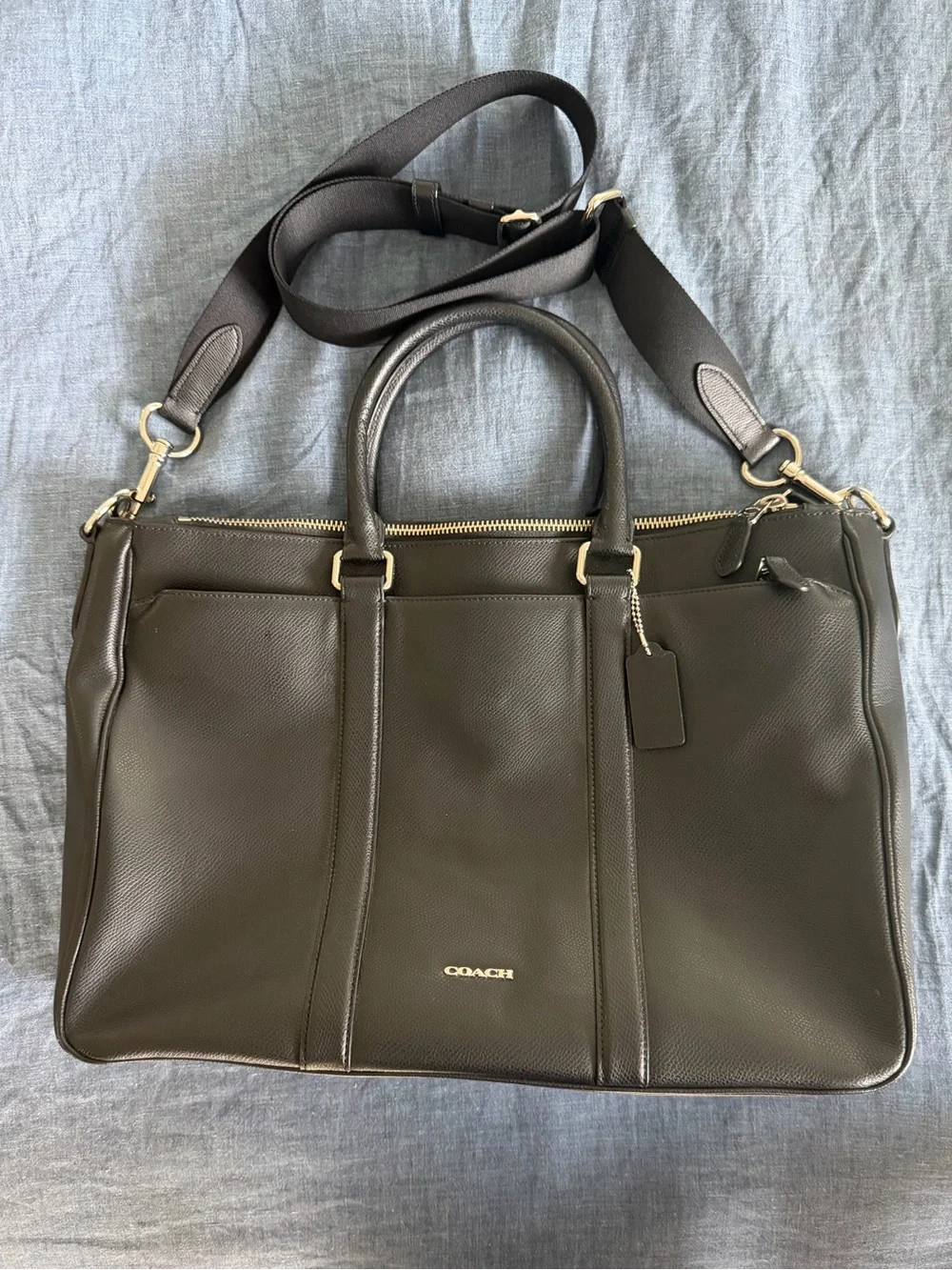 Coach F54775 Perry Metropolitan Black Leather Triple Compartment Briefcase